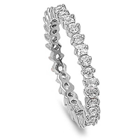 Sterling Silver Round Shaped Clear CZ RingAnd Face Height 3mm