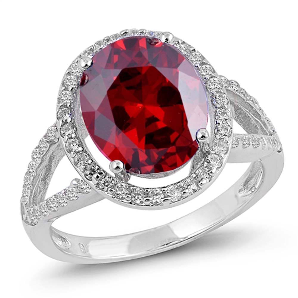 Sterling Silver Garnet Round Cut With Clear CZ RingAnd Face Height 16mmAnd Band Width 3mm