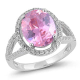 Sterling Silver Pink Round Cut With Clear CZ RingAnd Face Height 16mmAnd Band Width 3mm