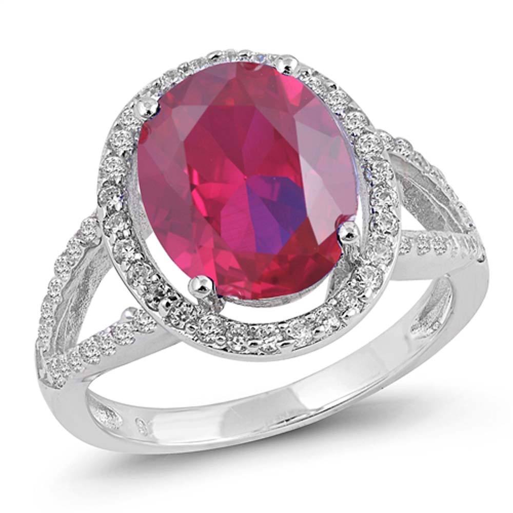 Sterling Silver Ruby Round Cut With Clear CZ RingAnd Face Height 16mmAnd Band Width 3mm