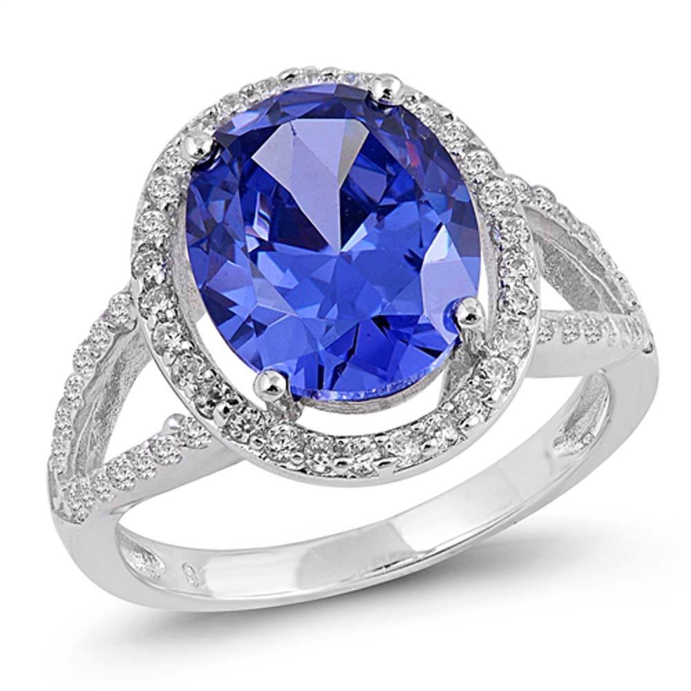 Sterling Silver Tanzanite Color Round Shaped Clear CZ RingAnd Face Height 16mmAnd Band Width 3mm