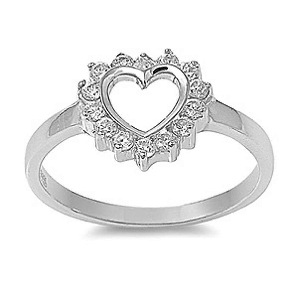 Sterling Silver Heart Shaped Clear CZ RingAnd Face Height 10mmAnd Band Width 2mm