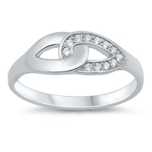 Load image into Gallery viewer, Sterling Silver Loop Lock Shaped Clear CZ RingAnd Face Height 6mmAnd Band Width 2mm