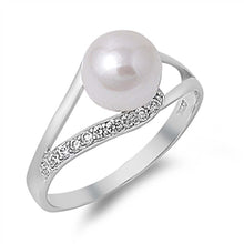Load image into Gallery viewer, Sterling Silver Loop Lock With Pearl Shaped Clear CZ RingAnd Face Height 10mmAnd Band Width 2mm