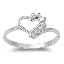 Load image into Gallery viewer, Sterling Silver Heart Shaped Clear CZ RingAnd Face Height 9mmAnd Band Width 2mm