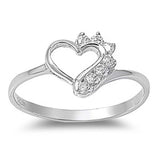 Sterling Silver Heart Shaped Clear CZ RingAnd Face Height 9mmAnd Band Width 2mm