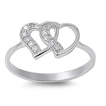 Load image into Gallery viewer, Sterling Silver Linking Hearts Shaped Clear CZ RingAnd Face Height 10mm