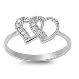 Sterling Silver Linking Hearts Shaped Clear CZ RingAnd Face Height 10mm