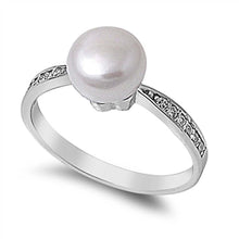 Load image into Gallery viewer, Sterling Silver Genuine Freshwater Pearl Shaped Clear CZ RingAnd Pearl Thickness 8mmAnd Band Width 2mm