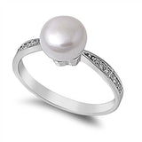 Sterling Silver Genuine Freshwater Pearl Shaped Clear CZ RingAnd Pearl Thickness 8mmAnd Band Width 2mm