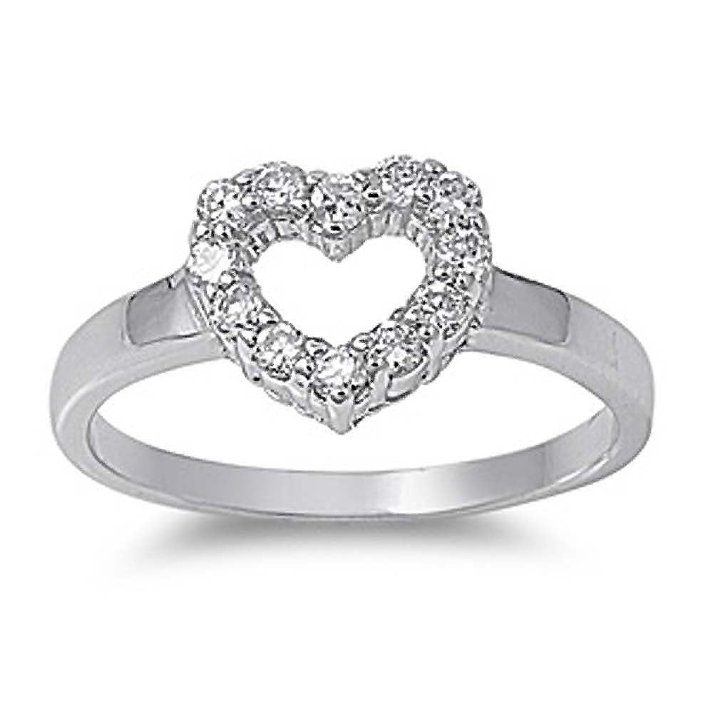 Sterling Silver Heart Shaped Clear CZ RingAnd Face Height 10mmAnd Band Width 3mm