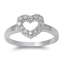 Load image into Gallery viewer, Sterling Silver Heart Shaped Clear CZ RingAnd Face Height 10mmAnd Band Width 3mm