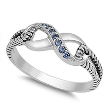 Load image into Gallery viewer, Sterling Silver Modish Infinity Design with Blue Sapphire Czs Inlaid Rope Open Cut Band Ring with Face Height of 7MM