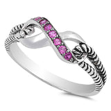 Sterling Silver Modish Infinity Design with Ruby Czs Inlaid Rope Open Cut Band Ring with Face Height of 7MM