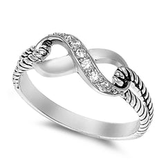 Sterling Silver Infinity Ring with Double Rope Band Setting & Multi Simulated Clear CZ with Face Height of 7MM