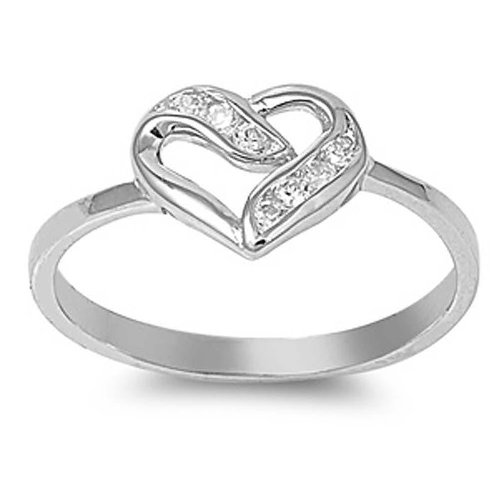 Sterling Silver Heart Shaped Clear CZ RingAnd Face Height 9mm