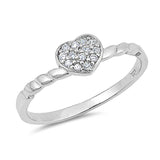 Sterling Silver Heart Shaped Clear CZ RingAnd Face Height 6mm