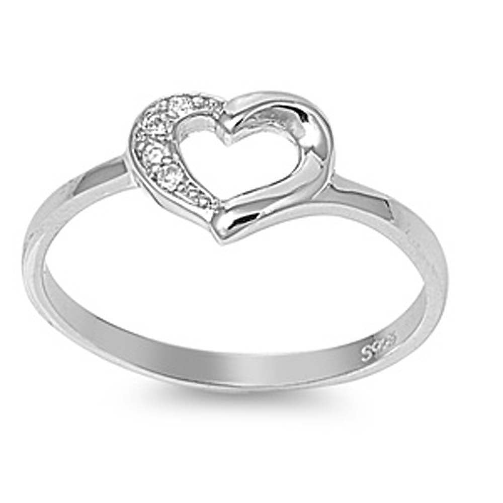 Sterling Silver Heart Shaped Clear CZ RingAnd Face Height 8mm
