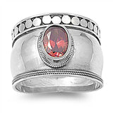 Sterling Silver Garnet Cubic Zirconia Bali Ring
