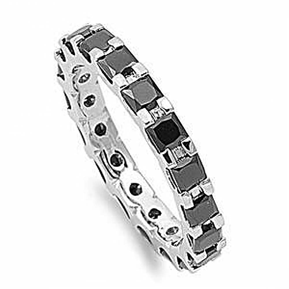 Sterling Silver 3mm Black CZ Eternity Ring