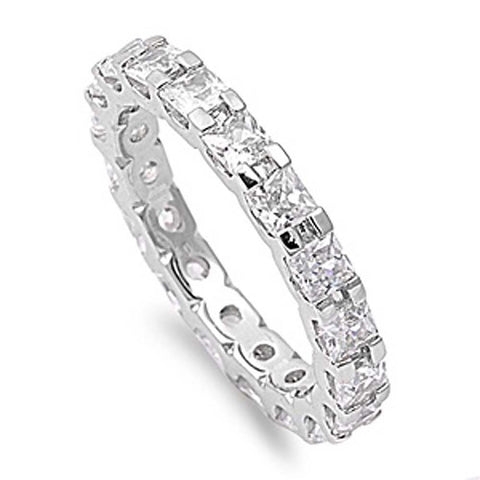 Sterling Silver Square Cut CZ Ring And Face Height 3mm