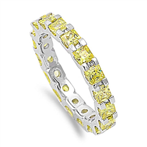 Sterling Silver Yellow Square Cut CZ Ring and Face Height 3mm
