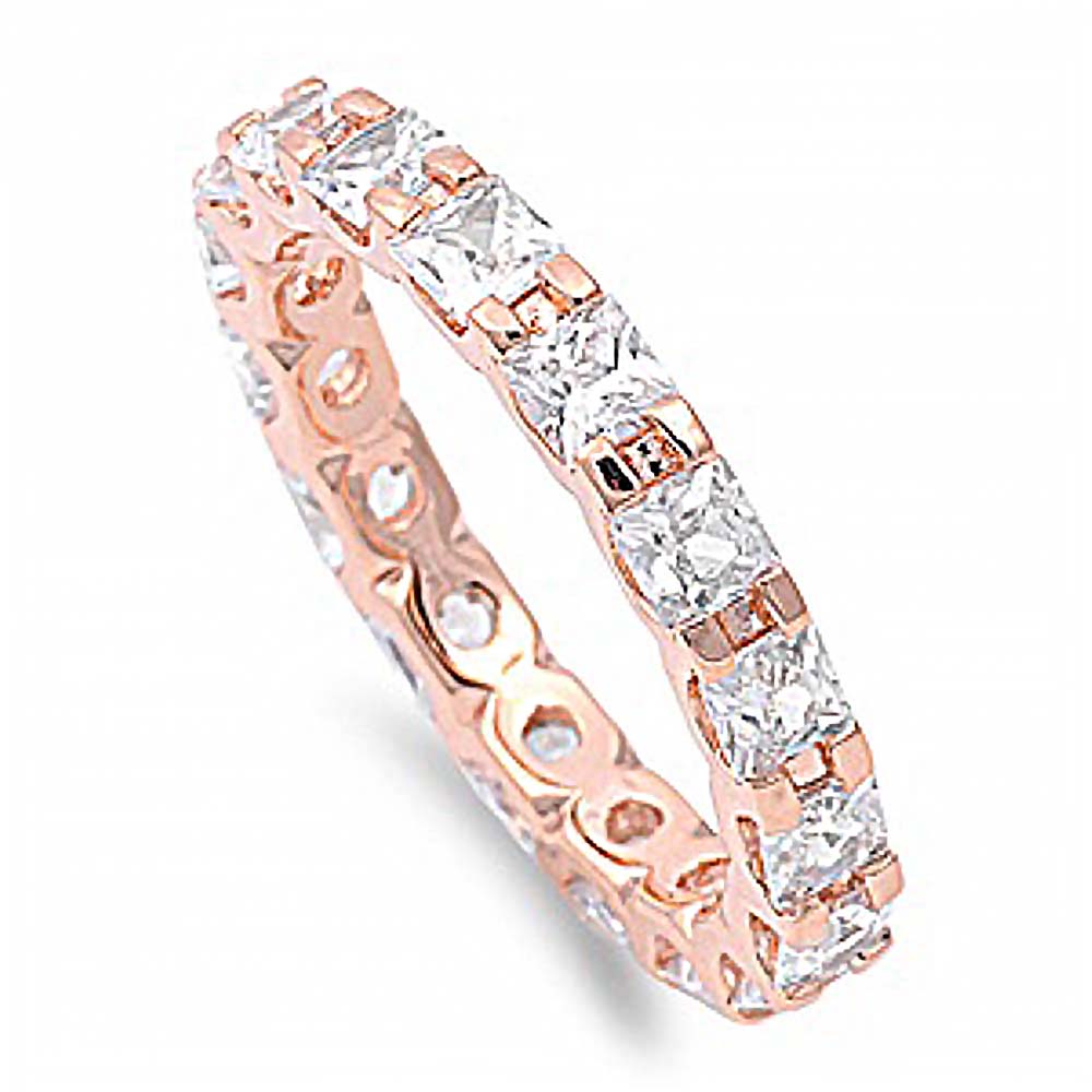Sterling Silver Rose Gold Plated Square Cut CZ Ring and Face Height 3mm