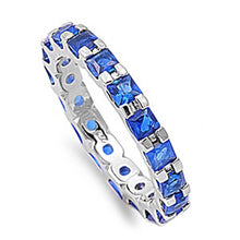 Load image into Gallery viewer, Sterling Silver Classy Blue Sapphire Square Cut CZ RingAnd Face Height 3mm