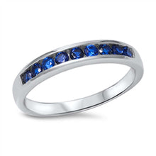 Load image into Gallery viewer, Sterling Silver Classy Round Cut Blue Sapphire Cz on Channel Setting Eternity Band Ring with Face Height of 4MMAnd Band Width: 3MM