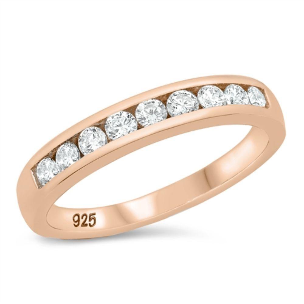 Sterling Silver Rose Gold Plated Clear CZ Ring - silverdepot