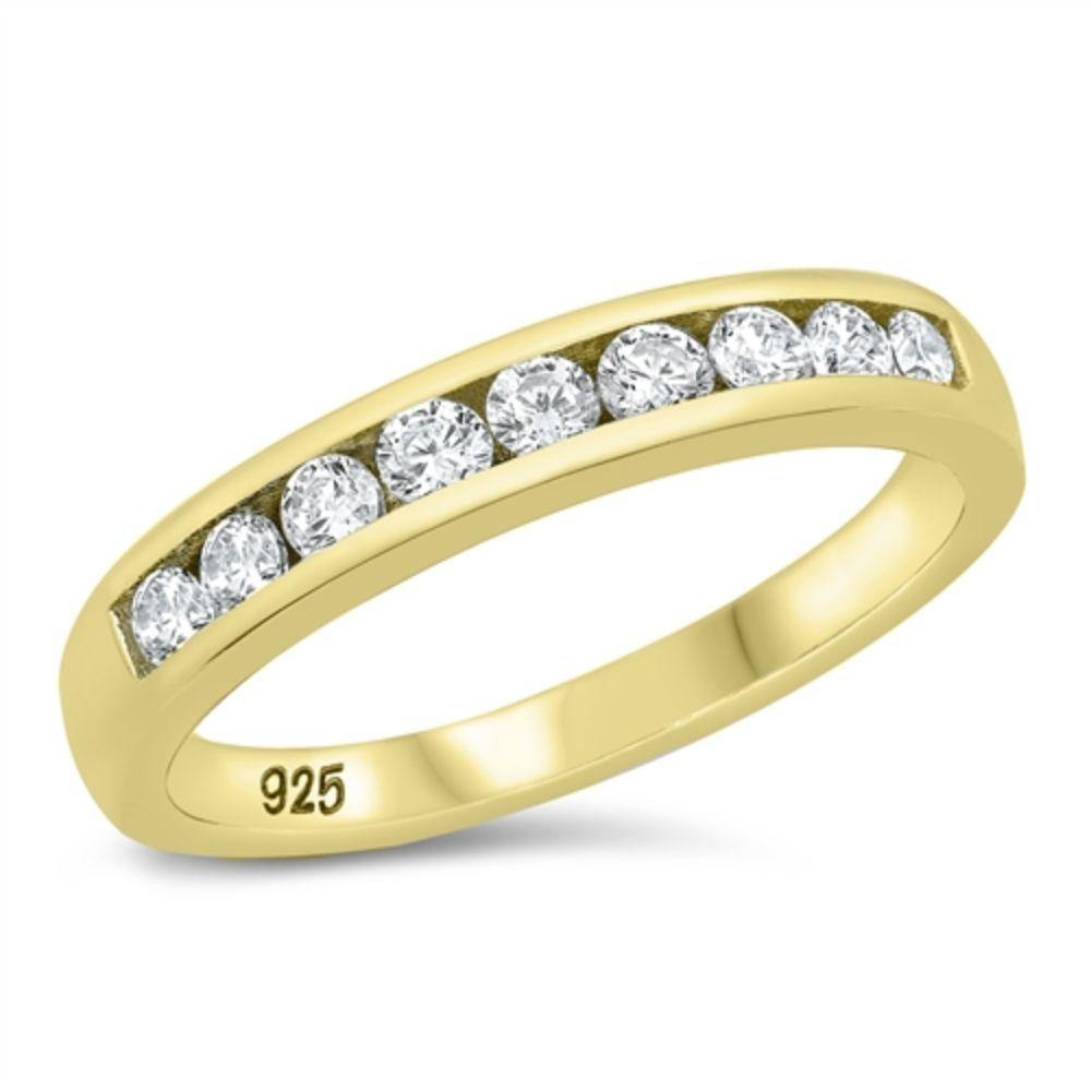 Sterling Silver Yellow Gold Plated Clear CZ Ring - silverdepot