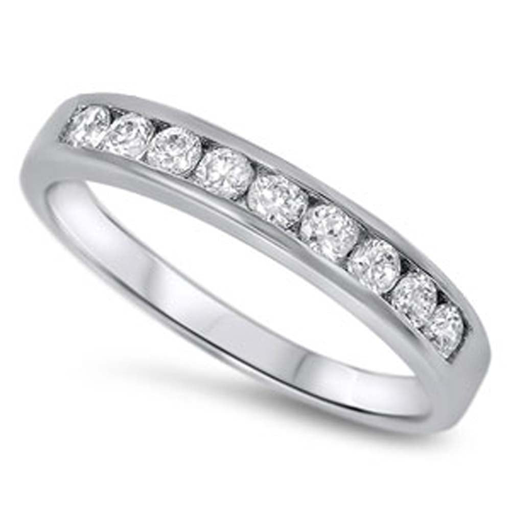 Sterling Silver Round Cut Shaped Clear CZ Ring, Face Height 4mmAnd Band Width 3mm