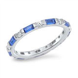 Sterling Silver Classy Round And Blue Sapphire Square Cut Shaped Clear CZ RingAnd Face Height 3mm