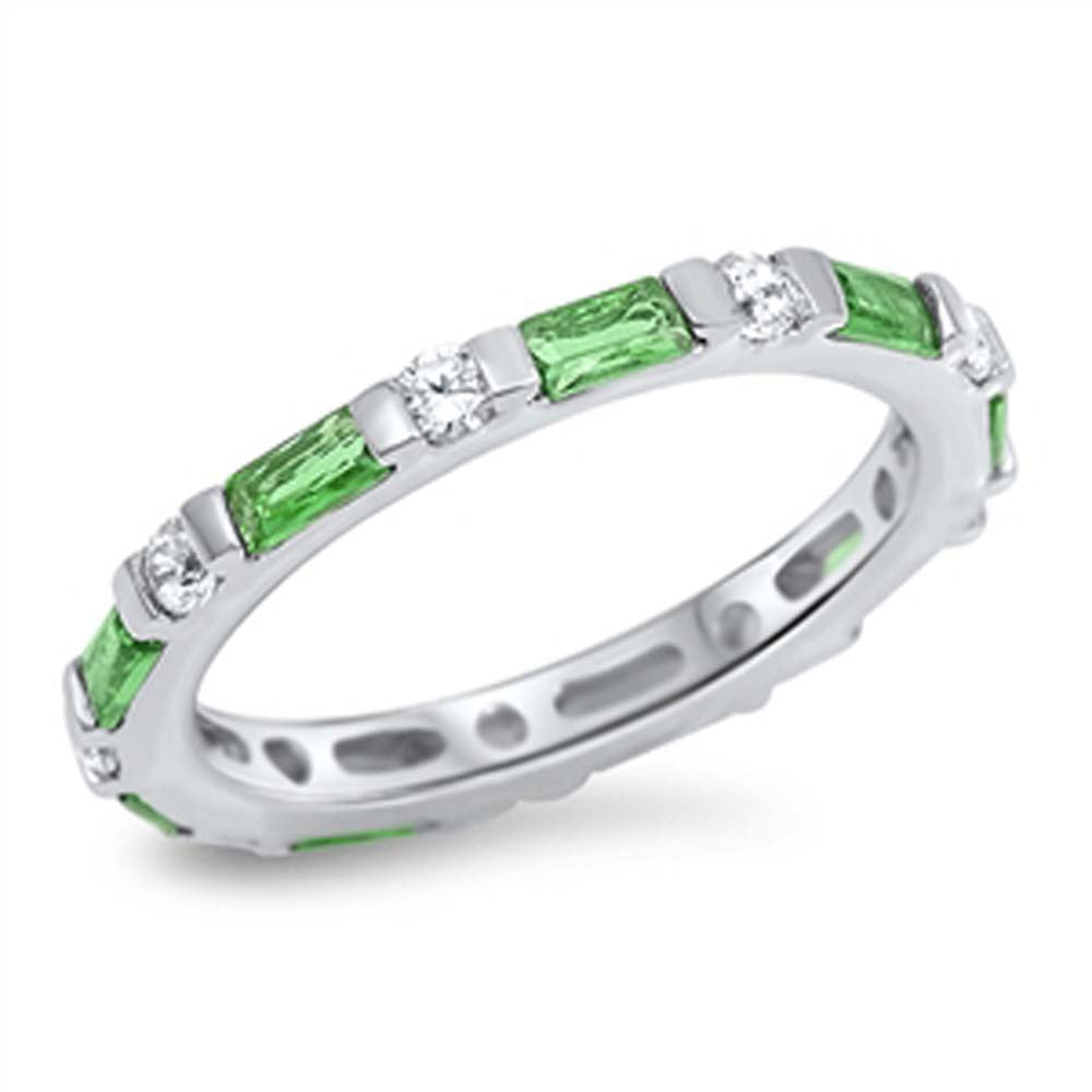 Sterling Silver Classy Round And Emerald Square Cut Shaped Clear CZ RingAnd Face Height 3mm