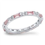 Sterling Silver Classy Round And Pink Square Cut Shaped Clear CZ RingAnd Face Height 3mm