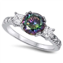 Load image into Gallery viewer, Sterling Silver Elegant 3 Stone Ring with Centered Rainbow Topaz Simulated Diamond On Prong SettingAnd Face Height 8MM