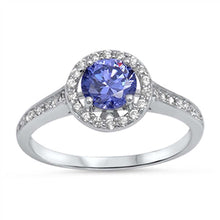 Load image into Gallery viewer, Sterling Silver Tanzanite Round With Clear CZ RingAnd Face Height 10mm