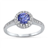 Sterling Silver Tanzanite Round With Clear CZ RingAnd Face Height 10mm