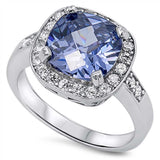 Sterling Silver Tanzanite Color Square Shaped Clear CZ RingAnd Face Height 13mmAnd Band Width 3mm