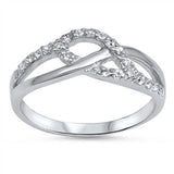 Sterling Silver Rhodium Plated Infinity Shaped Clear CZ RingAnd Face Height 7mm