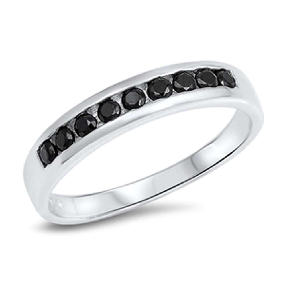 Sterling Silver Wedding Band Black CZ RingAnd Face Height 4mm