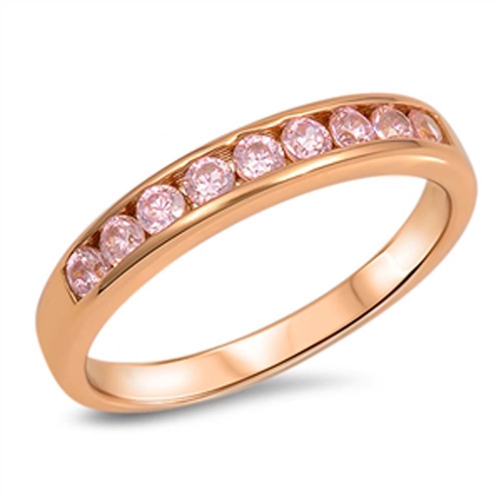 Sterling Silver Wedding Band Pink CZ RingAnd Band Width 4mm