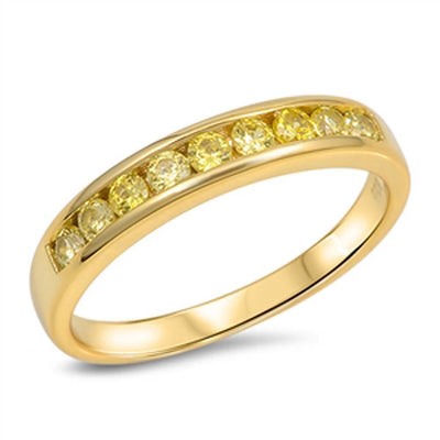 Sterling Silver Gold Plated Wedding Band Yellow CZ RingAnd Face Height 4mm