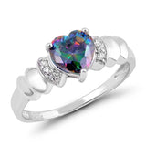 Sterling Silve Solitaire Rainbow Topaz Heart Cut Simulated Diamond with Fancy Side Views DesignAnd Face Height of 7MM