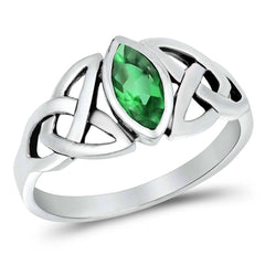 Sterling Silver Celtic Design Emerald Color Oval CZ RingAnd Face Height 9mm