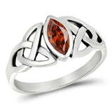 Sterling Silver Celtic Design Garnet Color Oval CZ RingAnd Face Height 9mm