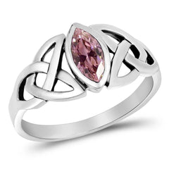 Sterling Silver Celtic Design Pink Color Oval CZ RingAnd Face Height 9mm