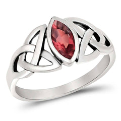Sterling Silver Celtic Design Ruby Color Oval CZ RingAnd Face Height 9mm