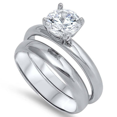 Sterling Silver Clear Round Solitaire Simulated Diamond on 4 Prong Setting Bridal SetAnd Face Height of 7MM