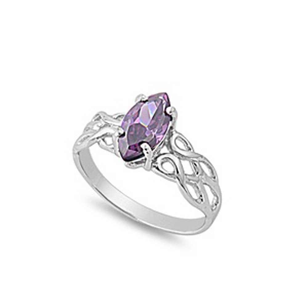 Sterling Silver Celtic Design Oval Amethyst CZ RingAnd Face Height 11mm